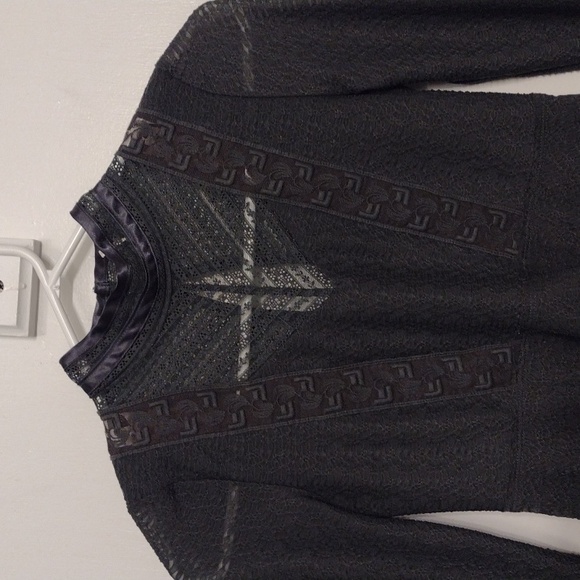 Free People Dark Charcoal Gray Victorian Bohemian Blouse Size XS - Picture 3 of 16